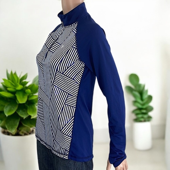 Old Navy Active Blue & White Stripe Active Go-Dry 3/4 Zip Up Pullover - Picture 4 of 16